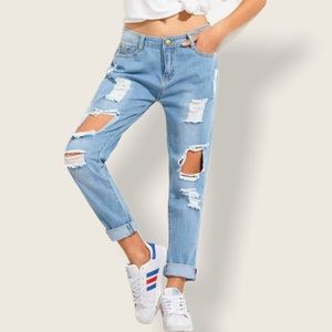 Distressed Boyfriend Fit Medium Denim Jeans